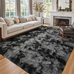 Cuzwlovita 6x9ft dark-grey tie-dye rug close-up texture adds cozy warmth.