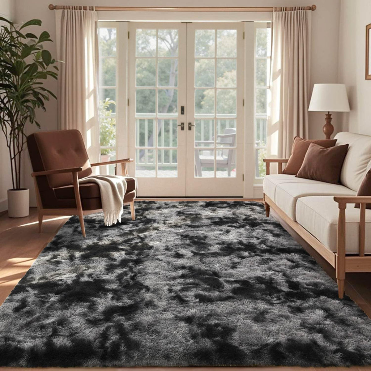 Cuzwlovita 6x9ft shag rug living room scene enhances comfort and style.