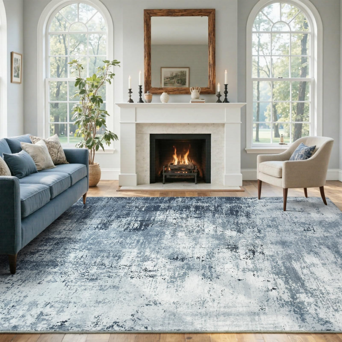 Cuzwlovita blue abstract rug soft pile closeup highlights comfortable underfoot