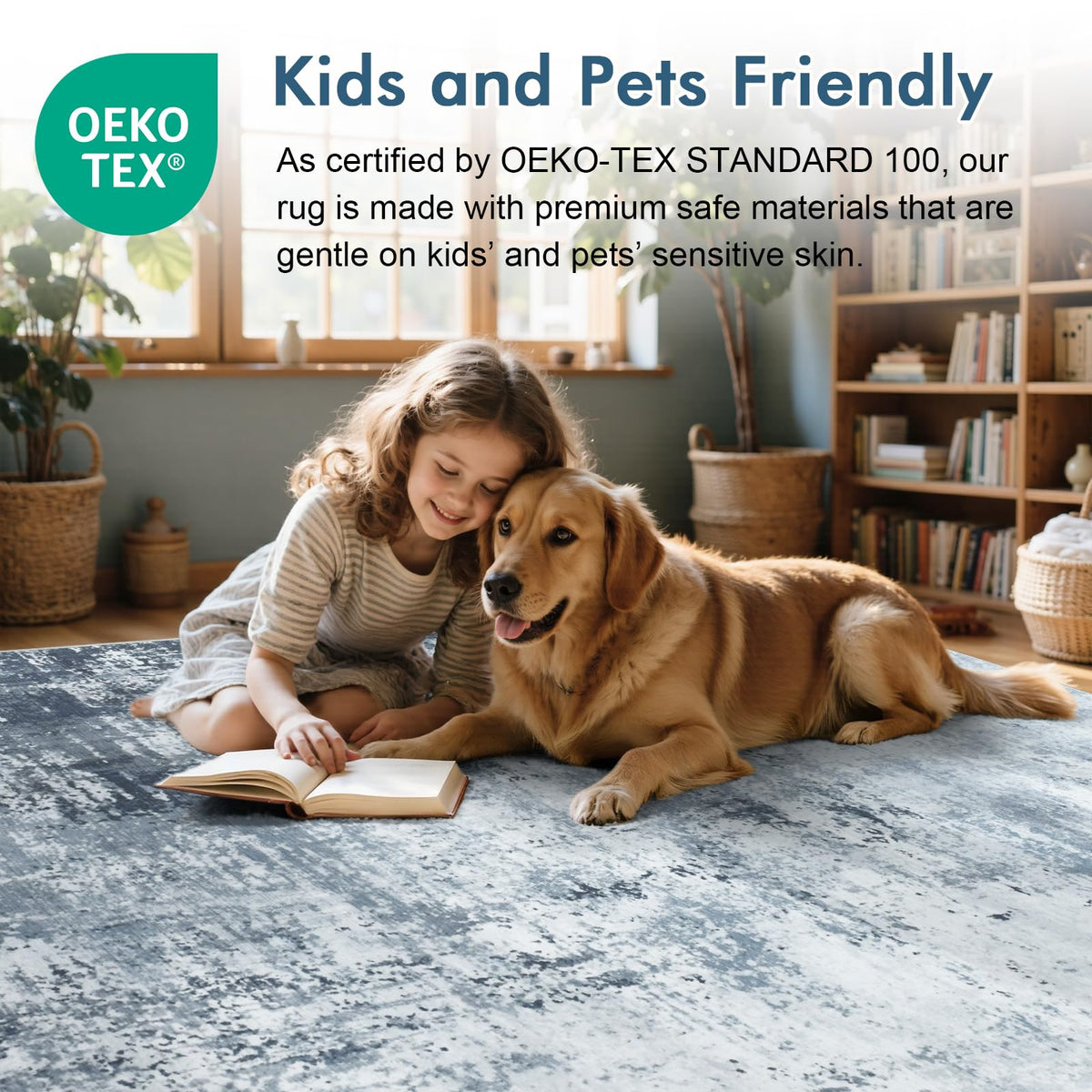 Cuzwlovita blue abstract rug soft fibers resist dirt and pet hair