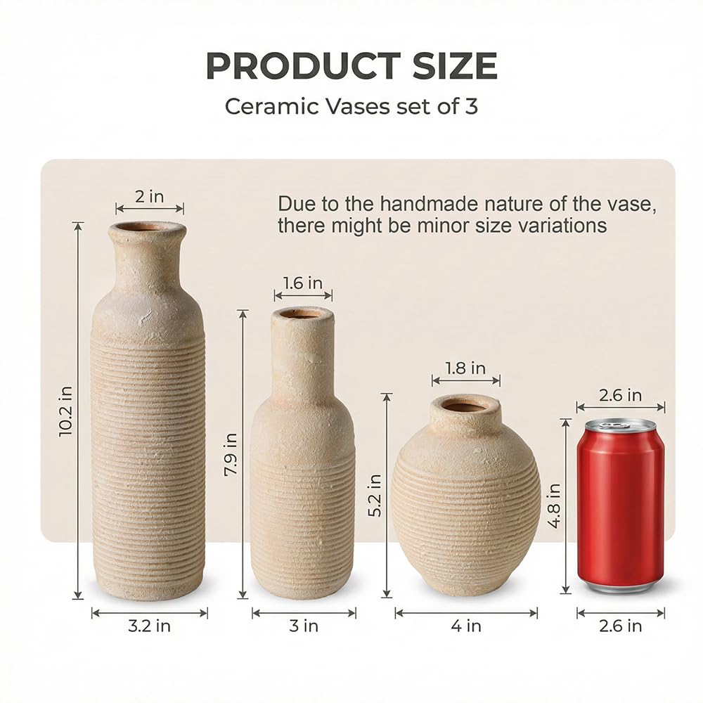 CWFutwell Rustic Farmhouse Vase Set medium vase on shelf with pampas grass