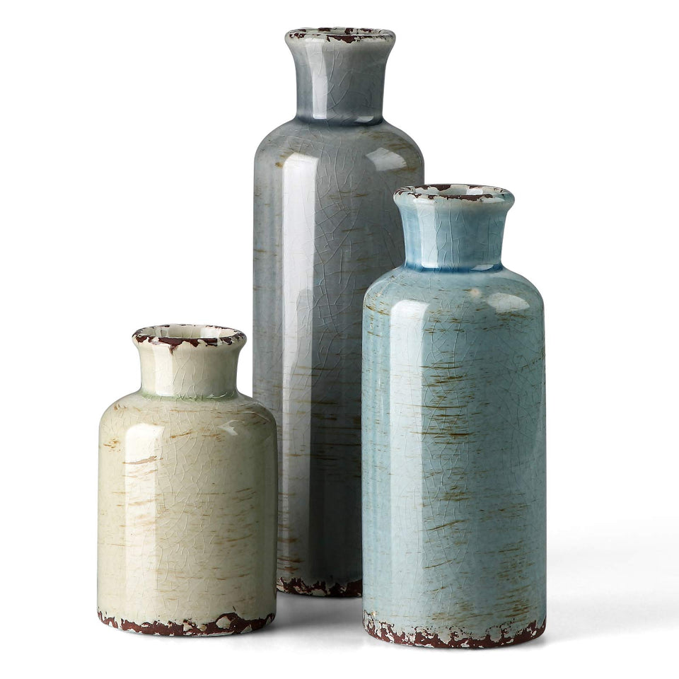 CwlwGO ceramic vase set of 3 in multicolor on display for vibrant home decor.
