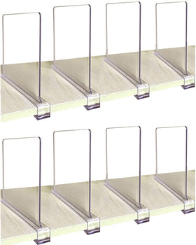 CY craft shelf dividers on wood shelves for tidy, visible organization