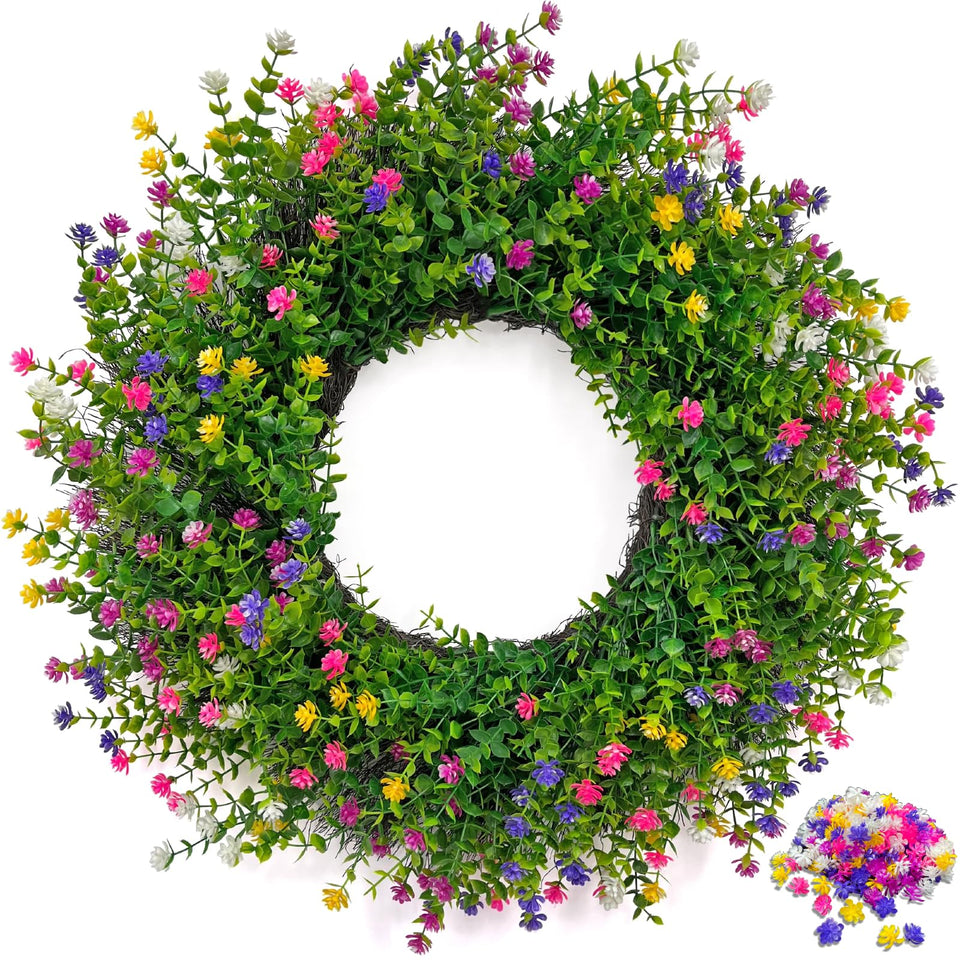 CYANBLOOM 24-inch wreath base with lush boxwood greenery for inviting outdoor entryways.