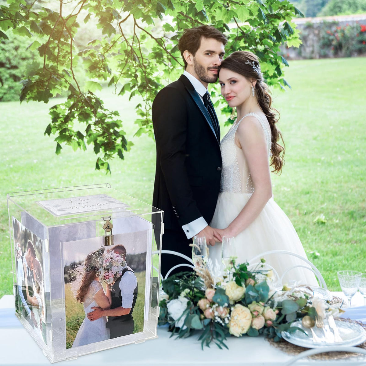 CYAOOI versatile acrylic card box doubles as a decorative photo display.