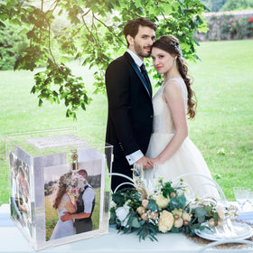 CYAOOI versatile acrylic card box doubles as a decorative photo display.