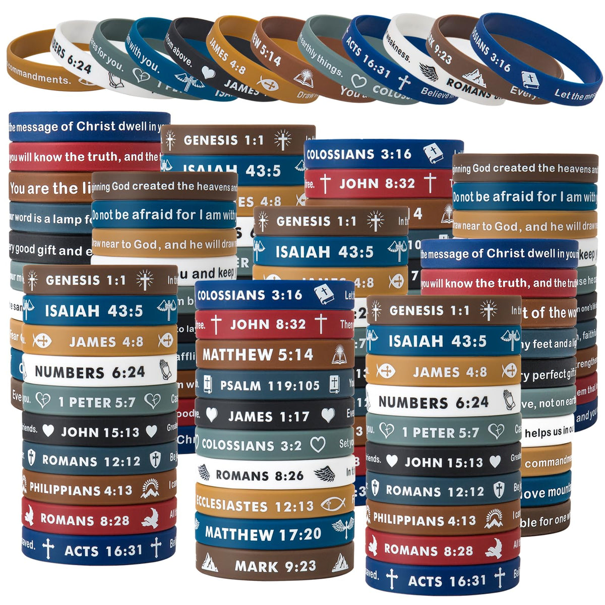 CYCLUSIVE Bible wristbands 100-piece set offers colorful, comfortable daily spiritual reminders.