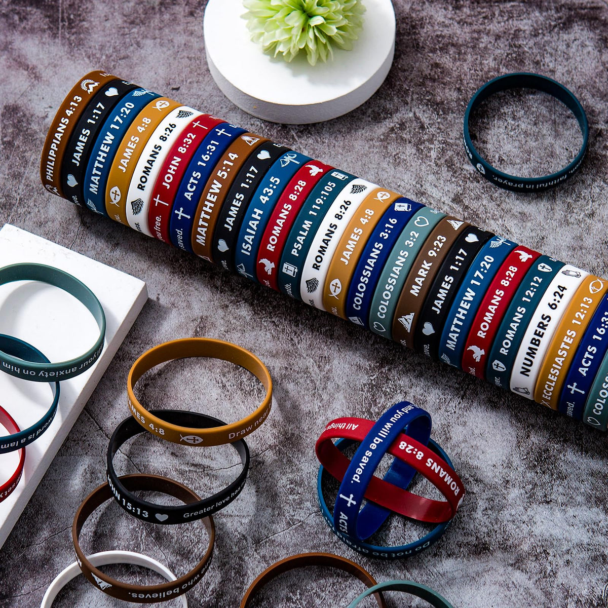 CYCLUSIVE Bible wristbands complement daily outfits with color and meaning.