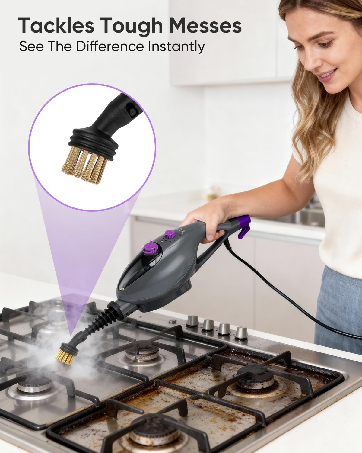 CYK steam mop shows 400 ml tank for longer cleaning sessions