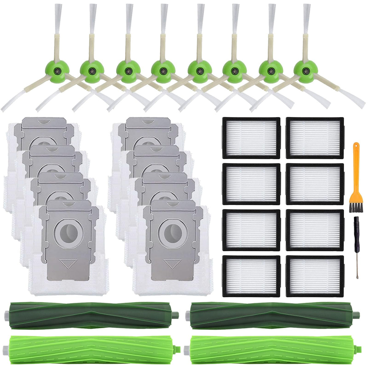 Cyorka roller brushes for Roomba j7 series enhance debris pickup on various surfaces.