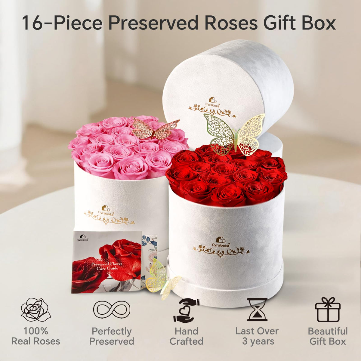 Cyrabota preserved roses stay vibrant for years with minimal care.