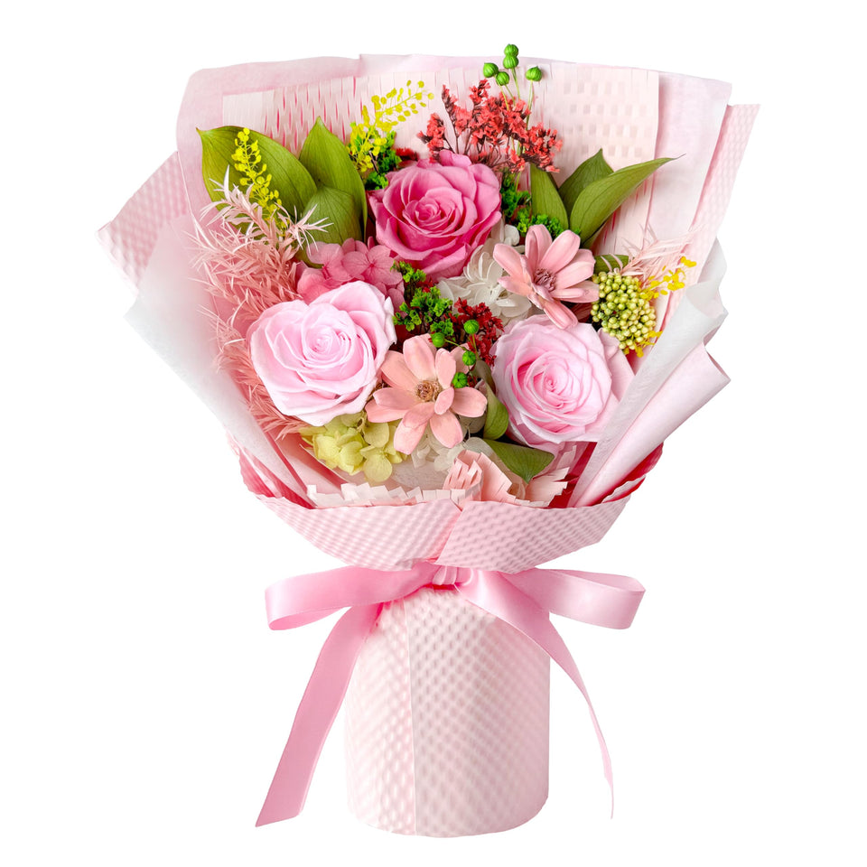 Cyrabota preserved roses bouquet in pink vase, elegant centerpiece for home decor