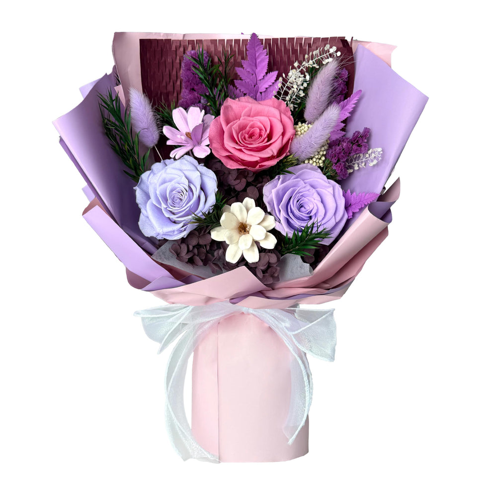 Cyrabota preserved roses bouquet in purple for a lasting romantic centerpiece