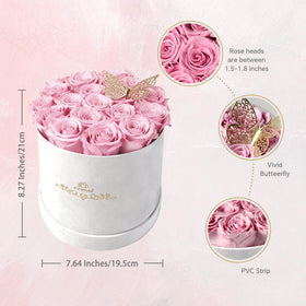 Cyrabota round suede box with preserved roses highlighting elegant display and durable decor.