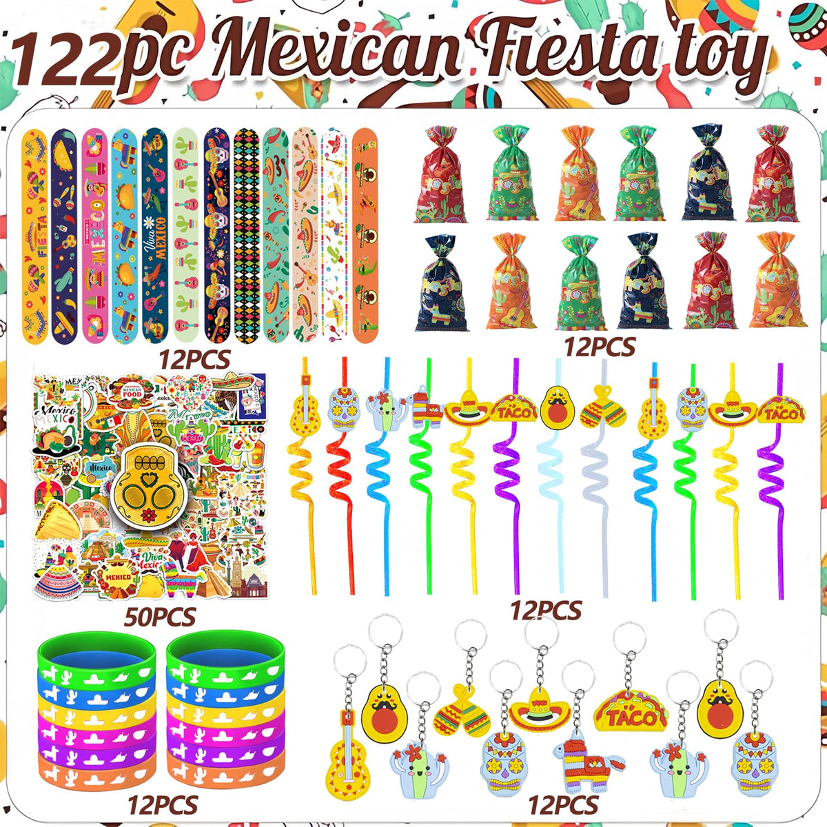 CZWXOXO Mexican Fiesta silicone bracelets are comfy, reusable party favors.
