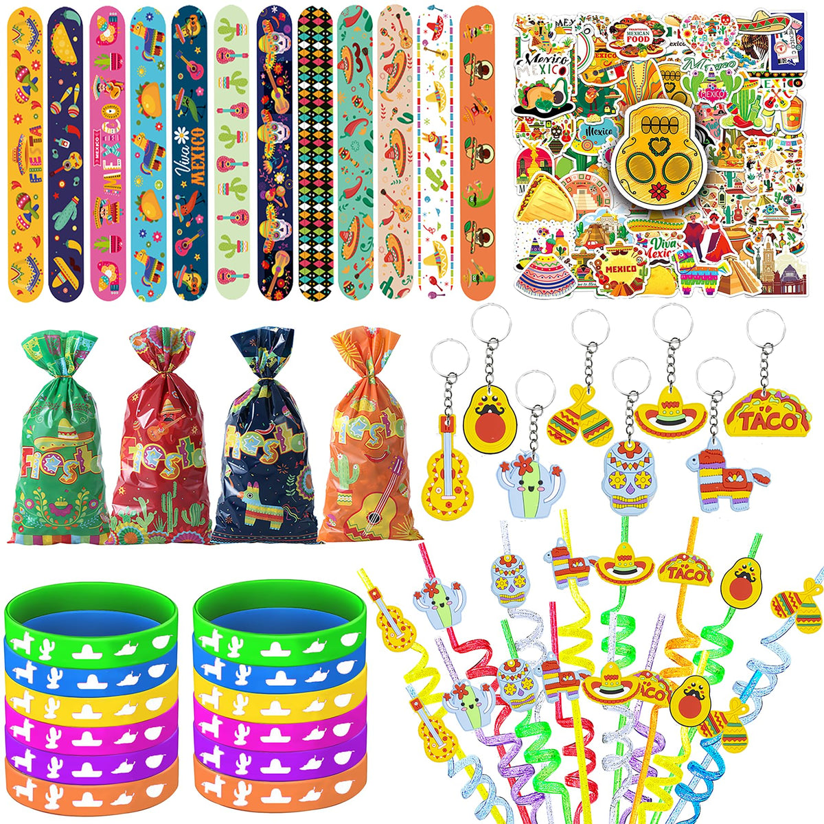CZWXOXO Mexican Fiesta slap bracelets add color to party favors.