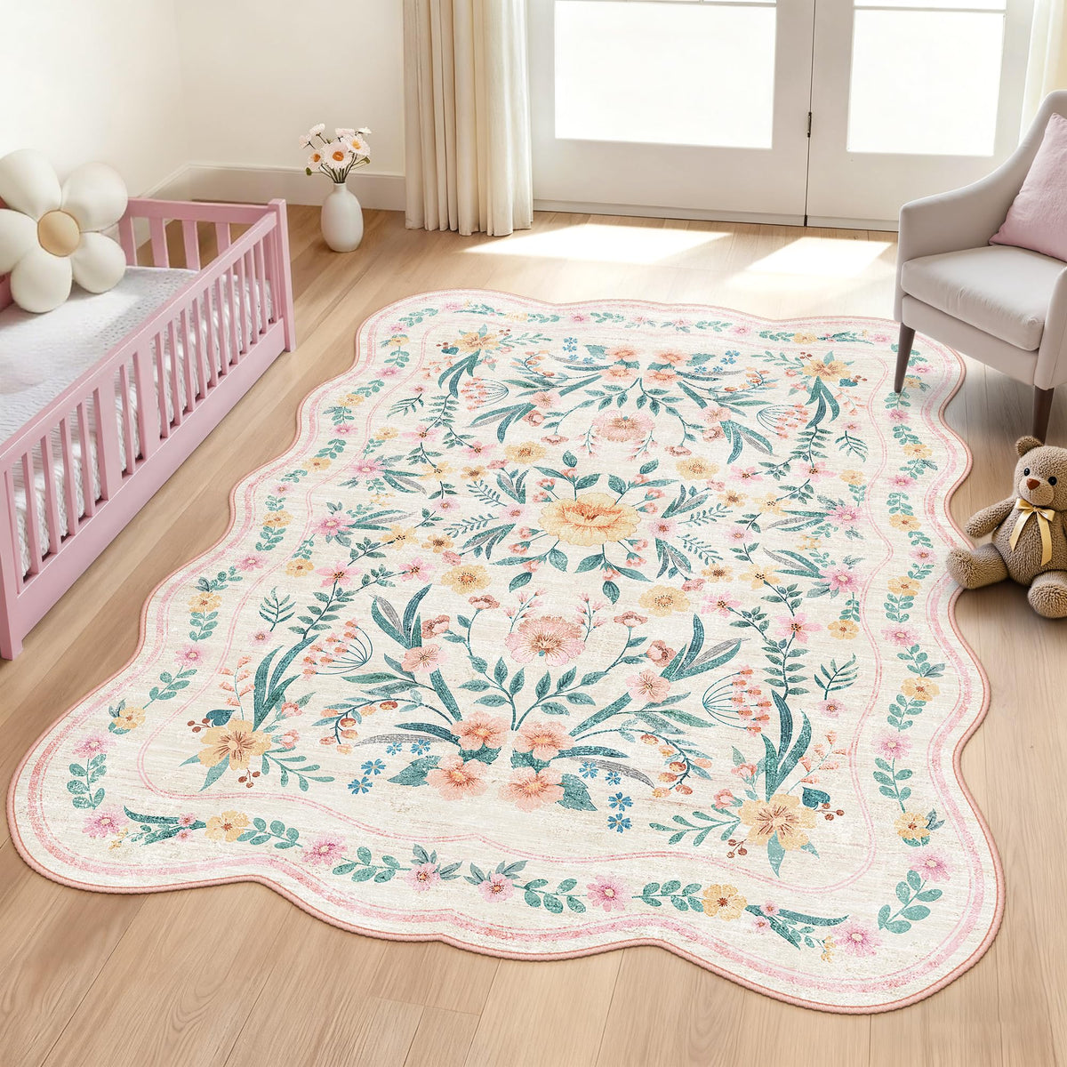 Dadasgk pink floral rug 5x7 adds soft texture to nurseries and bedrooms