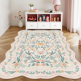 Dadasgk scalloped edge pink floral rug enhances feminine charm in kids' spaces