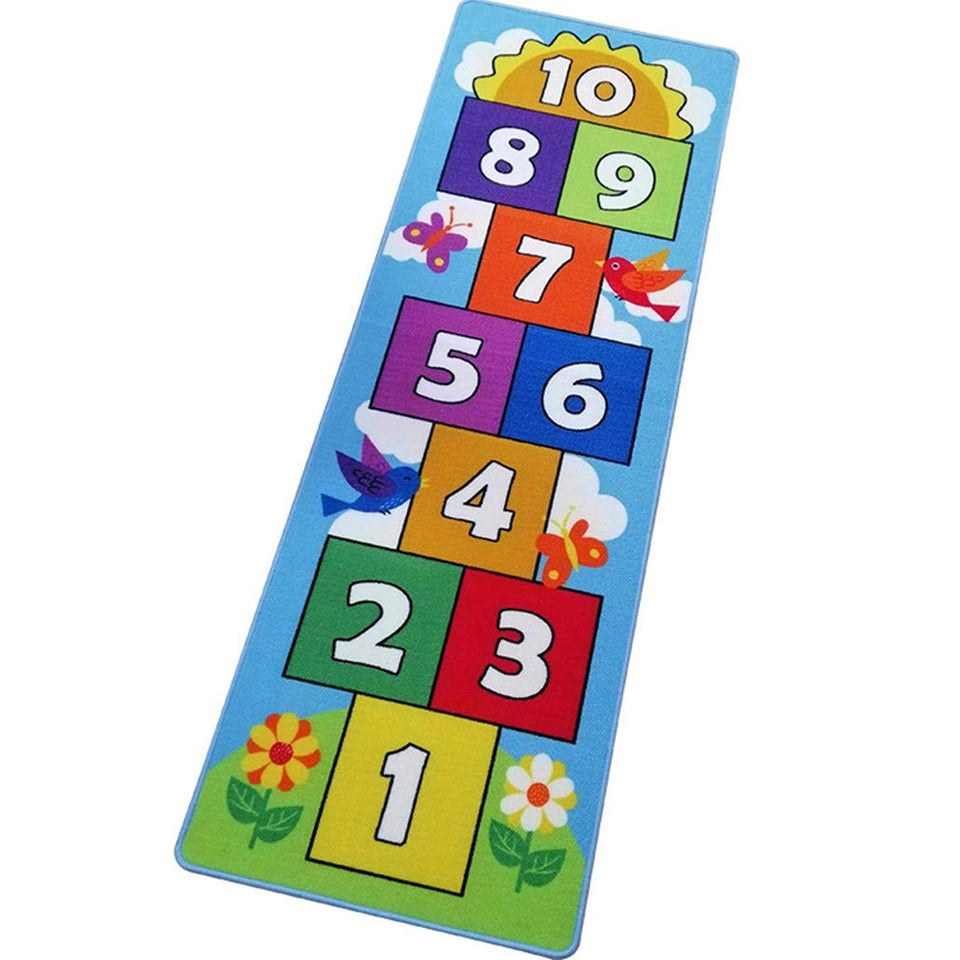 Dafina Hop Count Rug front view shows roomy play space for counting and hopping.