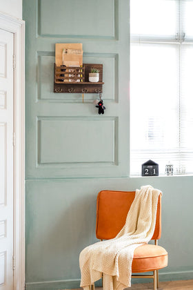 Dahey rustic brown entryway organizer adds farmhouse charm and practical function.