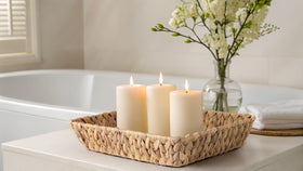 DAICOLAD nesting-design wicker baskets compact storage when not in use.