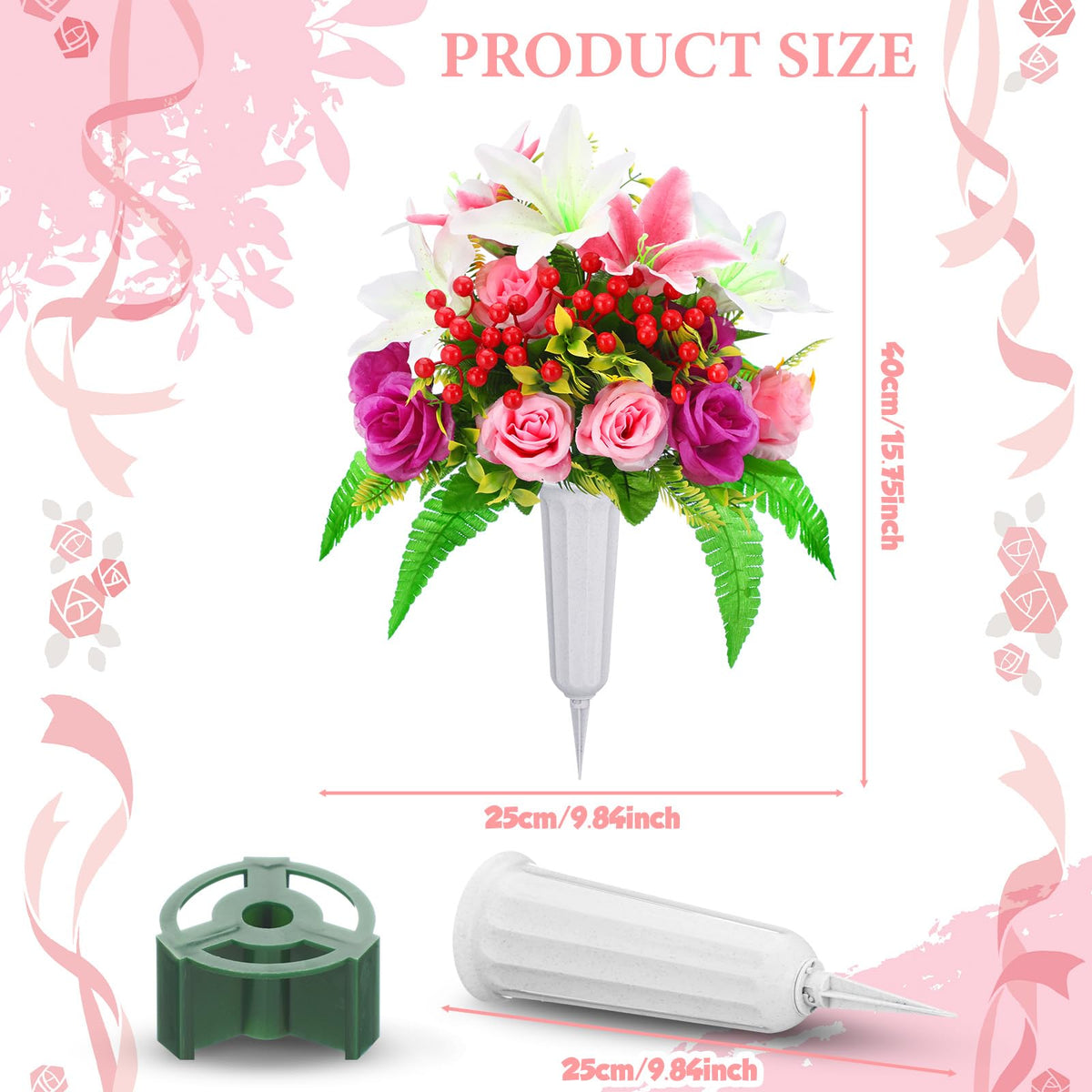 Daifunli artificial roses and lilies bouquet close-up showing vibrant color.