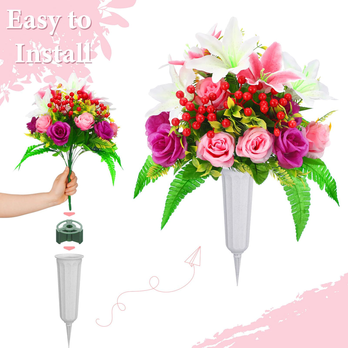 Daifunli ground spike setup keeps arrangements upright in soil.
