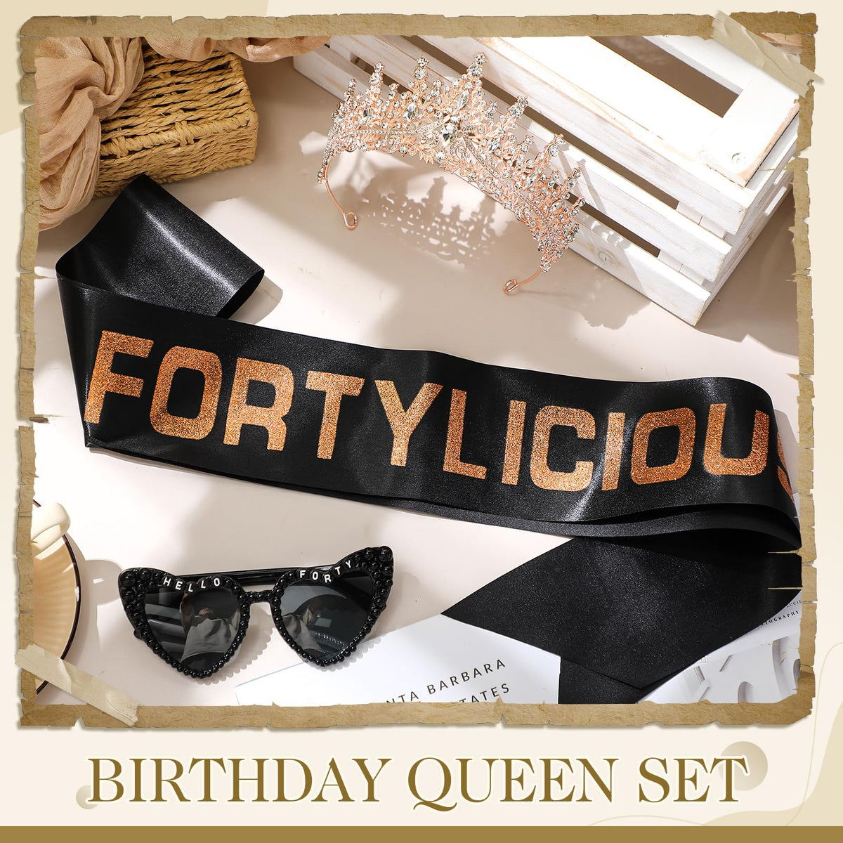Daifunli Hello Forty crown adds sparkling elegance to the party.