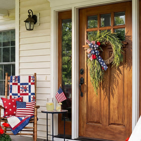 Daifunli Patriotic Wreath full view shows vibrant colors and lush fullness.