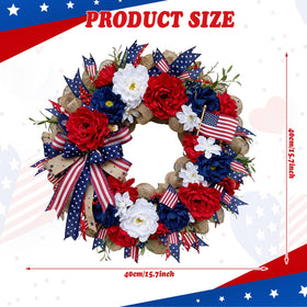 Daifunli wreath close-up shows ribbon details in red, white and blue for festive appeal.