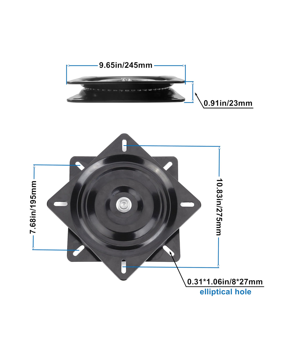Dailydanny swivel plate top view showcases square footprint for precise stool replacement