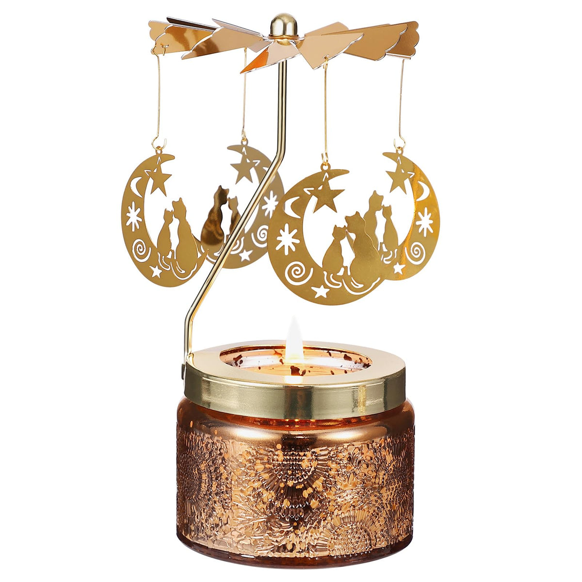 DAISRED cat candle moon design with rotating blades creates a cozy ambiance.