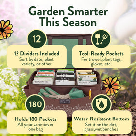 Daisy and Ginger seed storage tote bag side pockets for tools and labels.