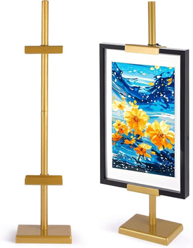 Dakewang gold adjustable tabletop easel holds a frame securely.