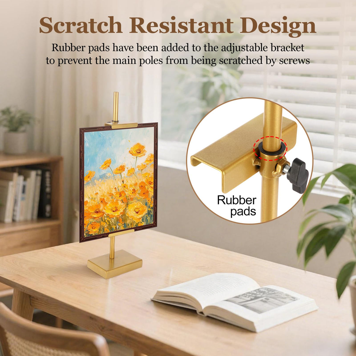 Dakewang gold easel complements office or home decor for stylish displays.