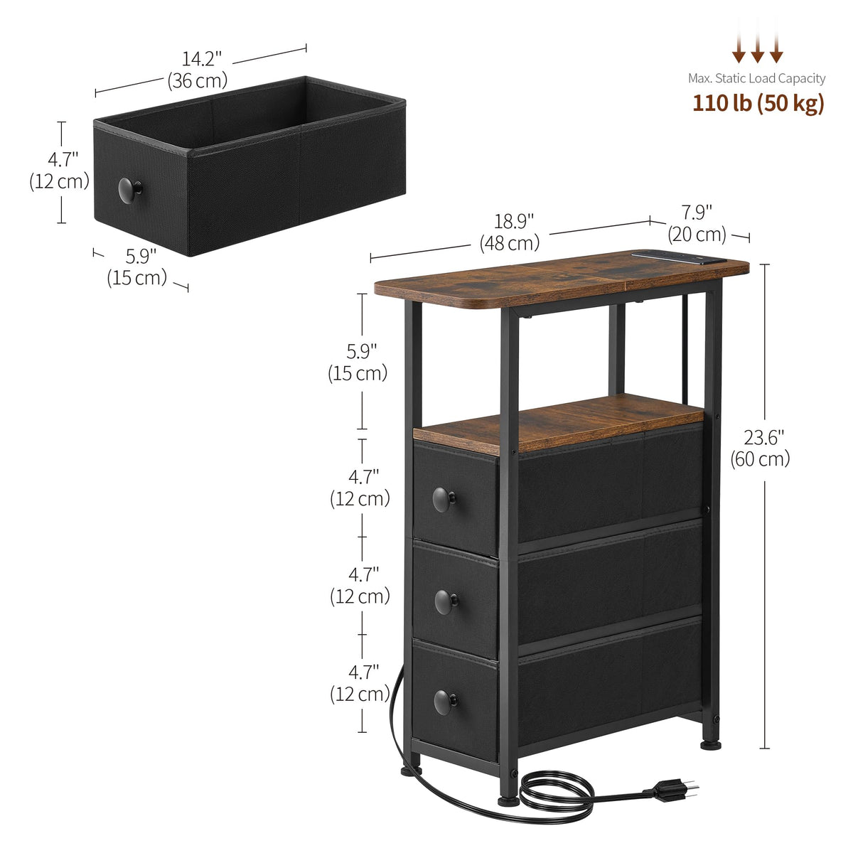 DALEMHOME bedside table with dual drawers and shelves for daily essentials