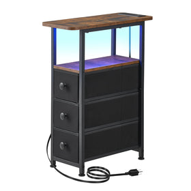 DALEMHOME narrow end table with charging station beside bed for convenient power