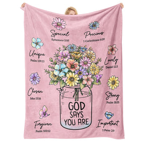 Damaigiift pink blanket with floral scripture for cozy reflection