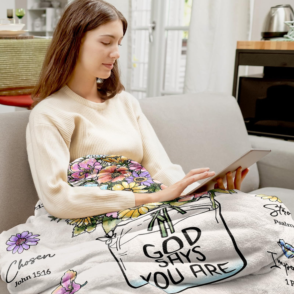 Damaigiift soft-throw blanket featuring 12 flowers for heartful reflection