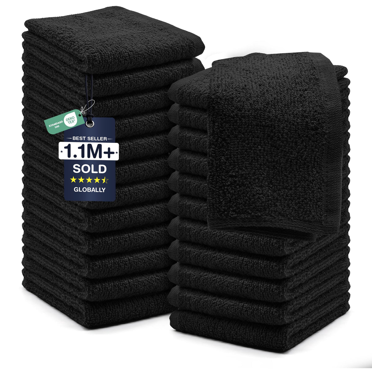 DAN RIVER black wash cloths front view, soft daily-use option.