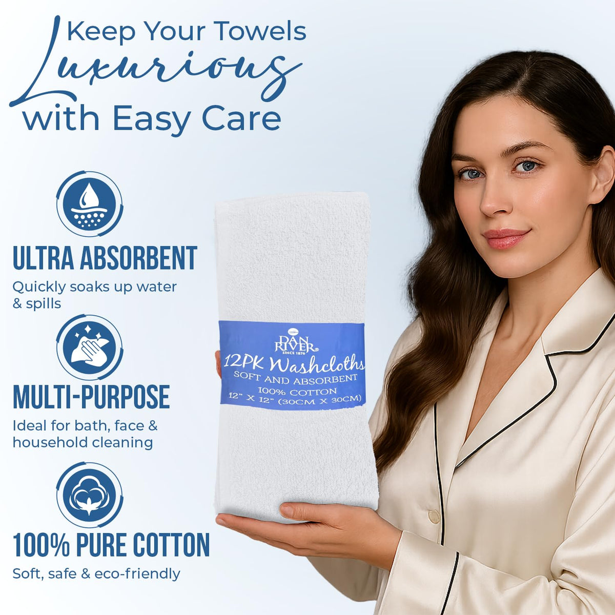 DAN RIVER wash cloths colorfast white fabric resists fading