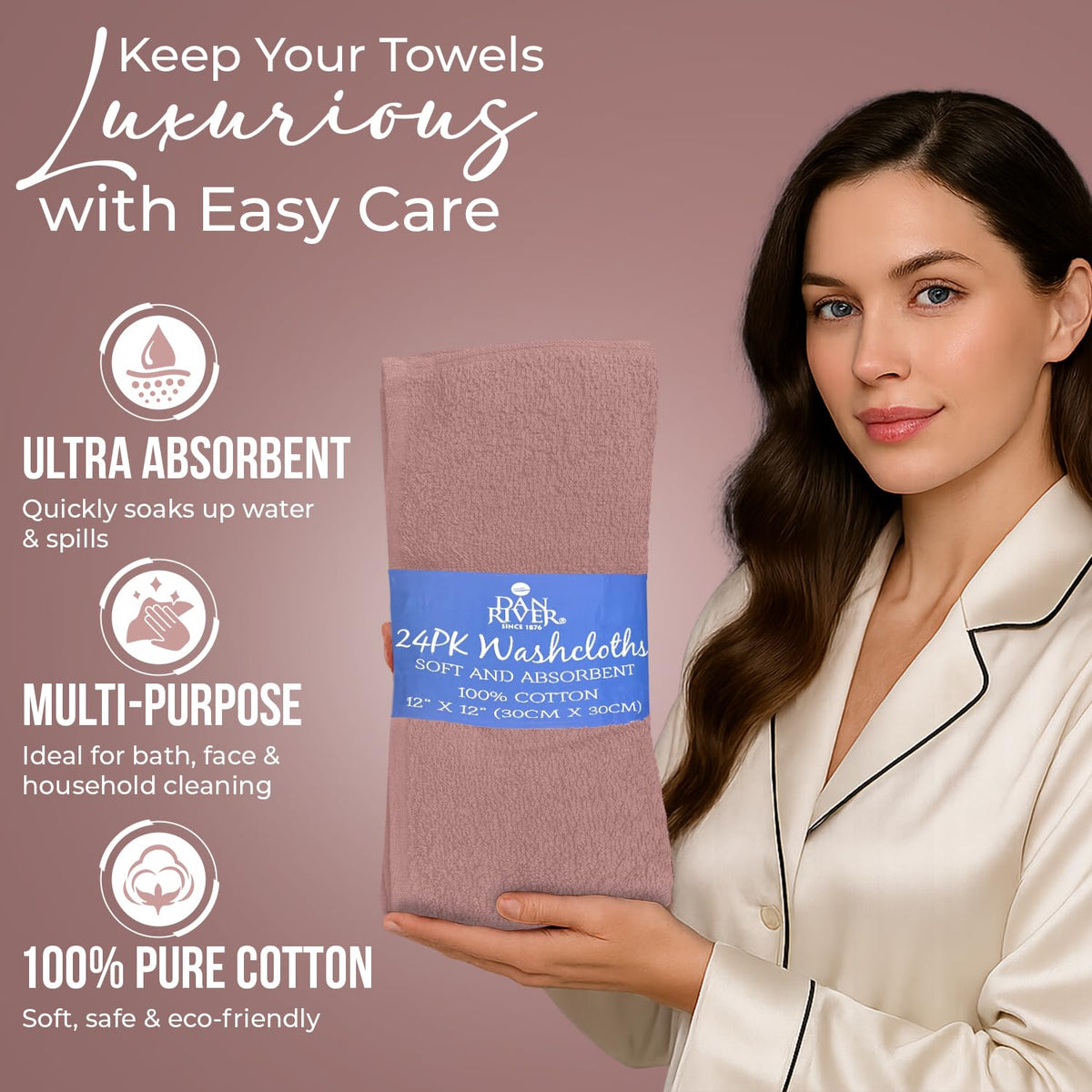 DAN RIVER wash cloths are durable and thick for daily cleansing needs in a 24-pack.