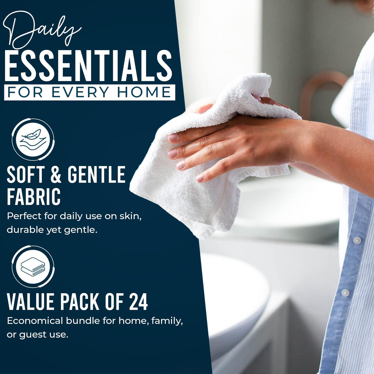 DAN RIVER quick-dry wash cloth highlights fast drying and easy maintenance.