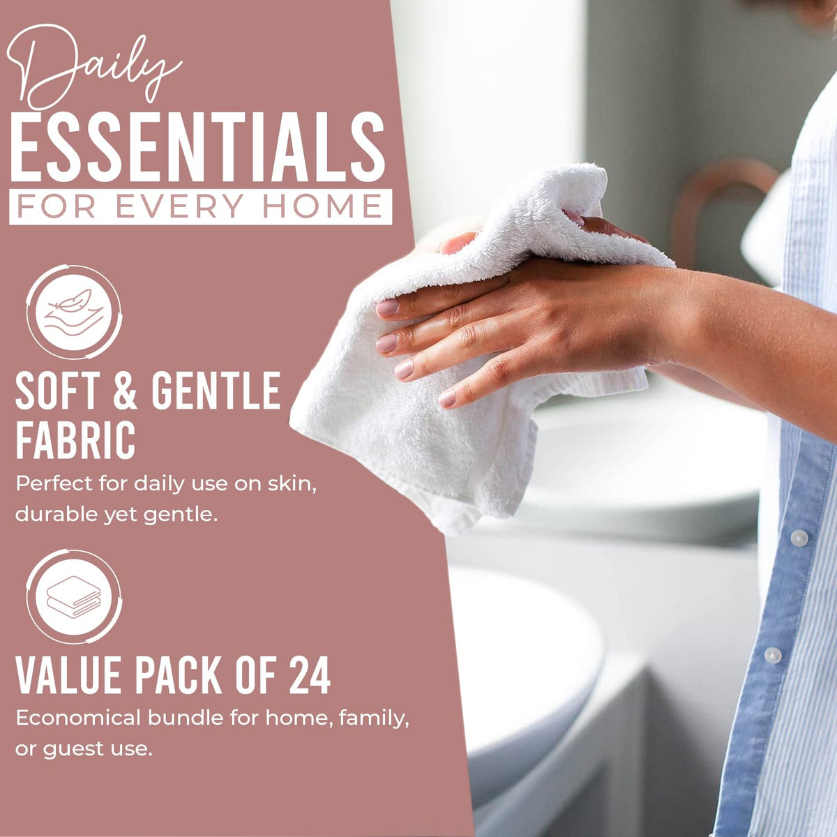 DAN RIVER wash cloths quick-dry fabric ideal for busy bathrooms and travel.