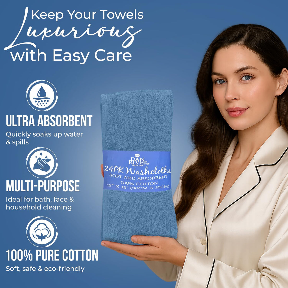 DAN RIVER wash cloth quick-dry material—easy-care, reusable for daily routines.