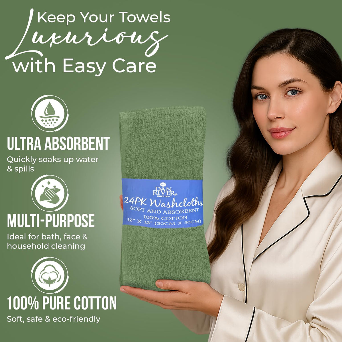 DAN RIVER wash cloths sage green color for bathroom decor