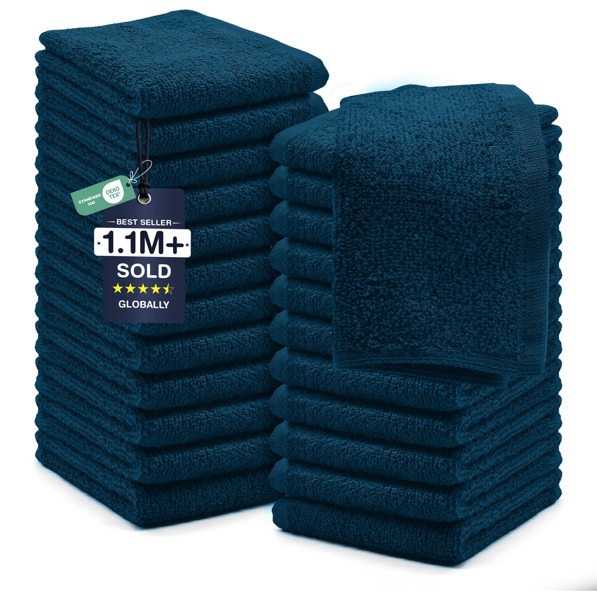DAN RIVER wash cloths in blue opal show soft, durable fabric for daily use.