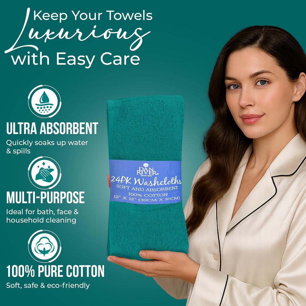 DAN RIVER wash cloths — 22-color range keeps your bathroom vibrant.