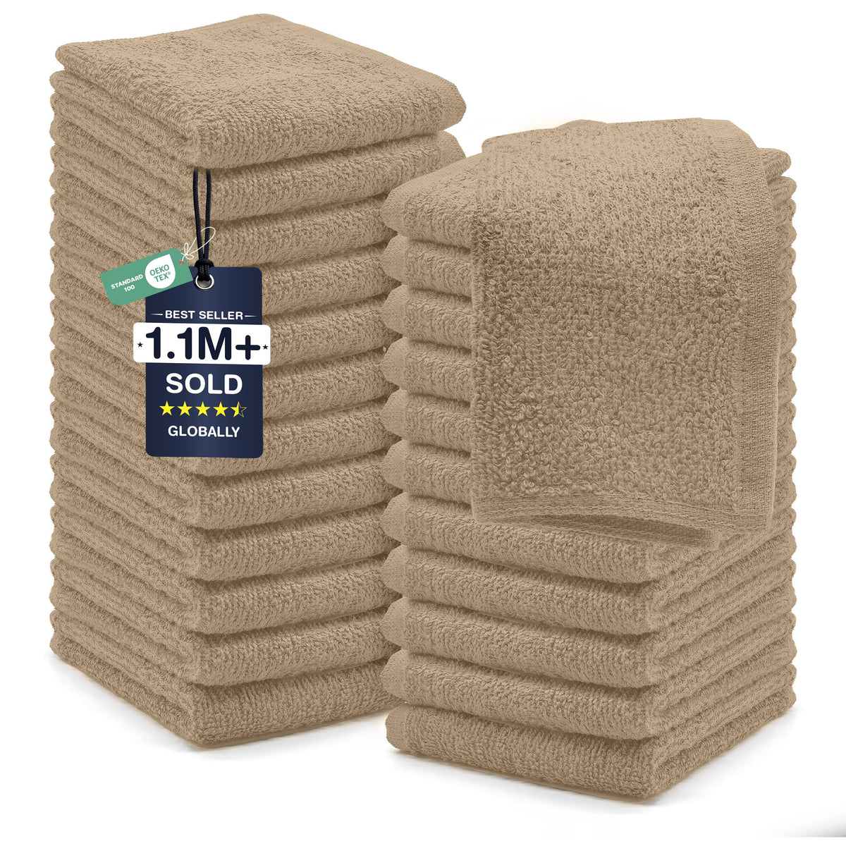 DAN RIVER 24-pack washcloths show soft cotton texture for daily showers.