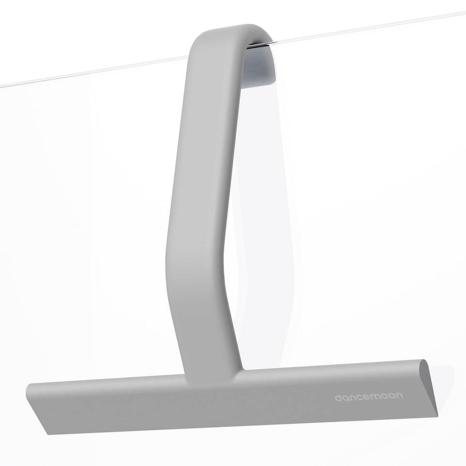 dancemoon JustHang squeegee on glass door with built-in hook for easy access and storage